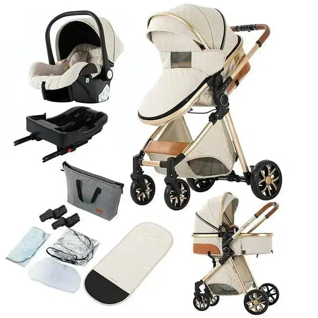 White Gold Premium 3 in 1 Baby Stroller For Newborn Babies Maternity Miracles