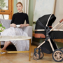 woman with premium baby stroller