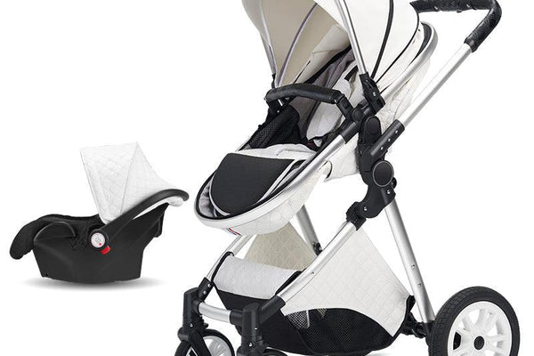 White luxury 3-in-1 baby stroller travel system