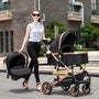 Red 3-in-1 baby stroller and car seat combination