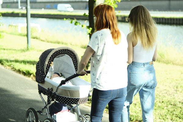 two women with baby stroller