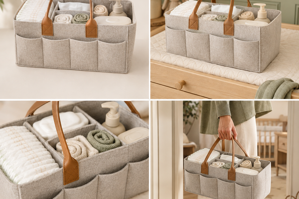 Useful baby-shower gifts under fifty dollars with a portable nursery diaper caddy