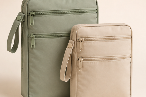 Sage and warm beige bags in the Maternity Miracles 2-Piece Wet/Dry Bag Set