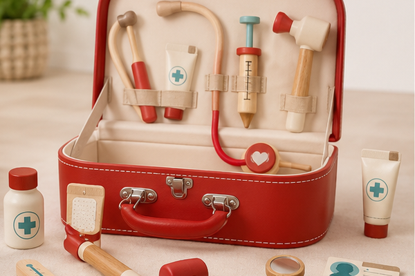 Wooden doctor kit and imaginative pretend-play toys for toddler activities