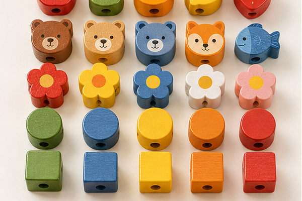 Montessori-inspired wooden lacing beads and fine-motor learning toys
