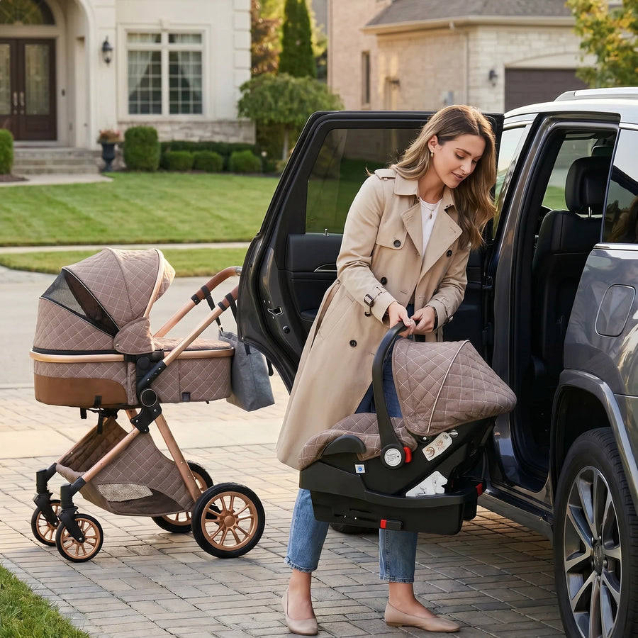 black gold luxury 3 in 1 stroller