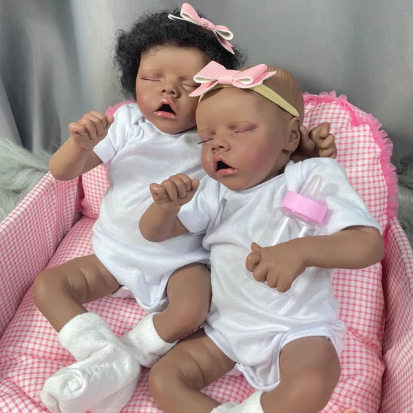 43CM Finished Reborn Baby Doll Twins African American Dark Skin Girl Premature Baby Collectible Art Doll Best Gift For Kids-Maternity Miracles - Mom & Baby Gifts