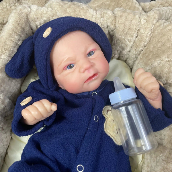 17Inch Finished Reborn Baby Doll Elijah Newborn Handmade Painted Hair 3D Skin Tone Visible Veins Art Collection Doll Gift-Maternity Miracles - Mom & Baby Gifts
