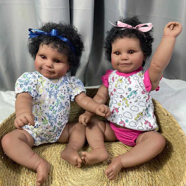19Inch African American Doll Maddie Twins Full Silicone Vinyl Girl Washable Dark Skin Reborn Baby Handmade Rooted Hair Toy Gift-Maternity Miracles - Mom & Baby Gifts