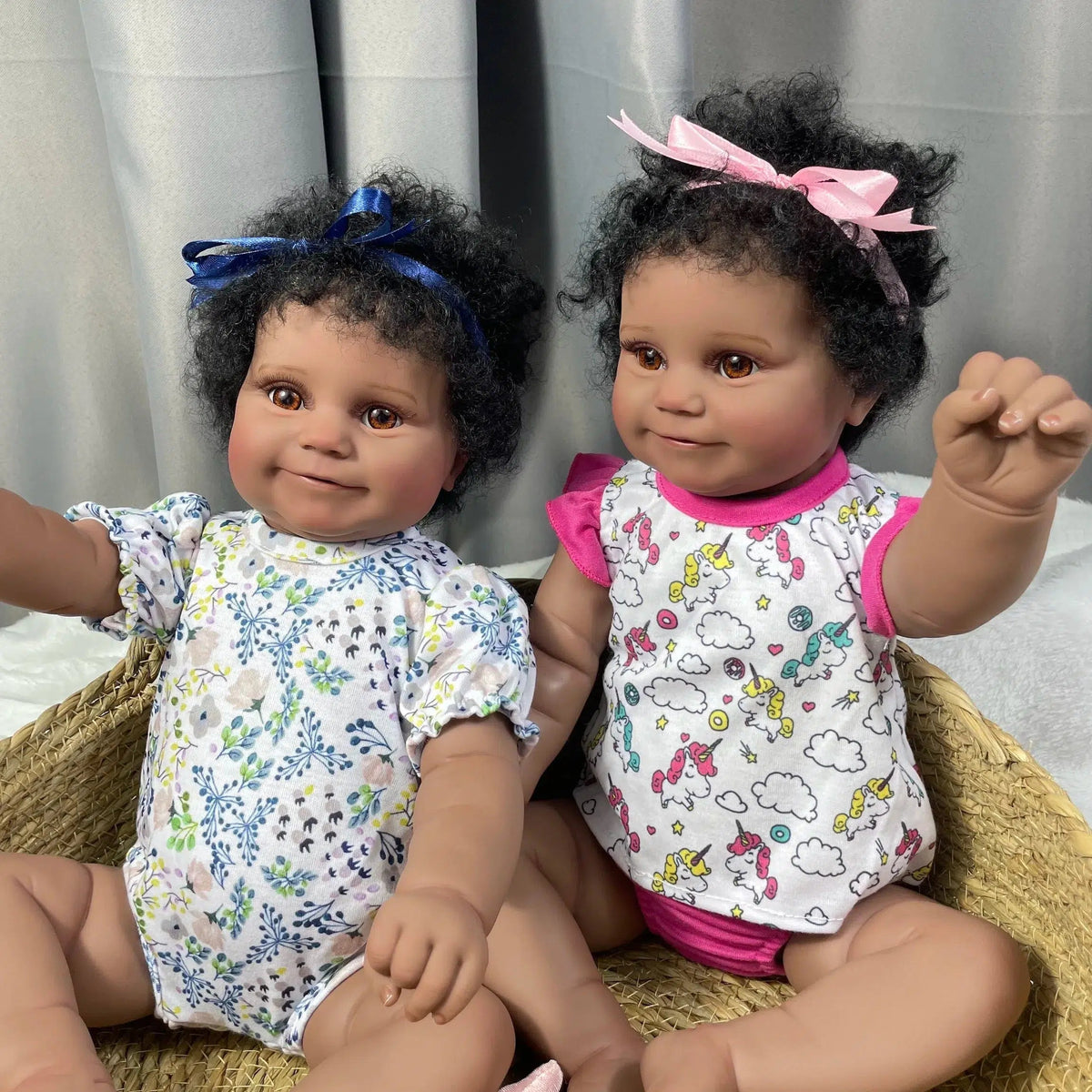 19Inch African American Doll Maddie Twins Full Silicone Vinyl Girl Washable Dark Skin Reborn Baby Handmade Rooted Hair Toy Gift-Maternity Miracles - Mom & Baby Gifts