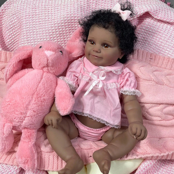 19Inch African American Doll Maddie Dark Skin Girl Vinyl Reborn Baby Finished Newborn With Rooted Hair Handmade Toy Gift-Maternity Miracles - Mom & Baby Gifts