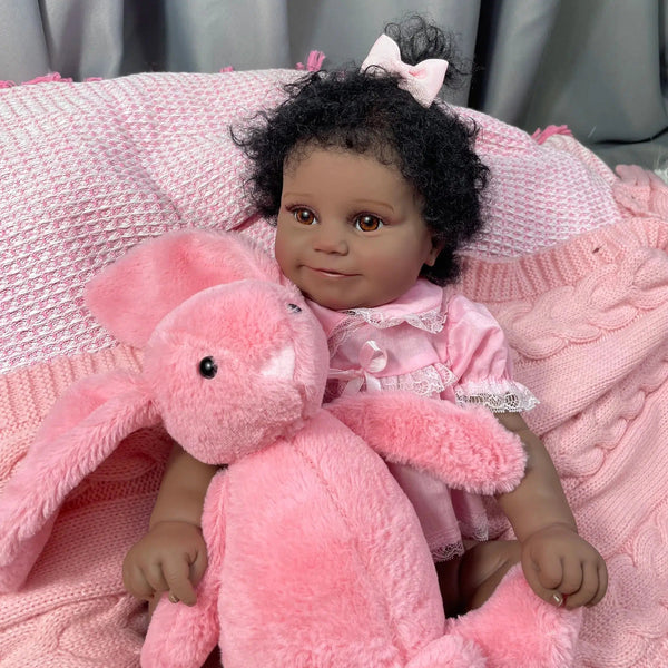 19Inch African American Doll Maddie Dark Skin Girl Vinyl Reborn Baby Finished Newborn With Rooted Hair Handmade Toy Gift-Maternity Miracles - Mom & Baby Gifts