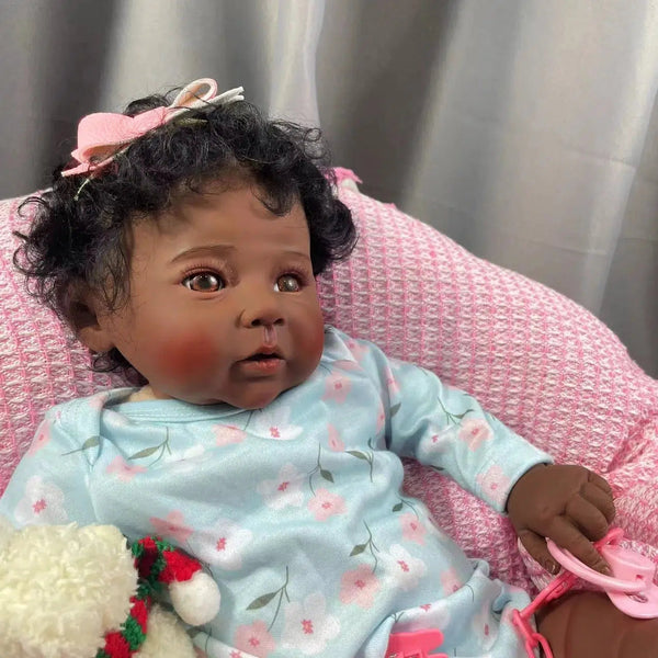20Inch African American Doll Girl Raven Dark Skin Reborn Baby Finished Newborn With Rooted Hair Handmade Toy Birthday Gift-Maternity Miracles - Mom & Baby Gifts