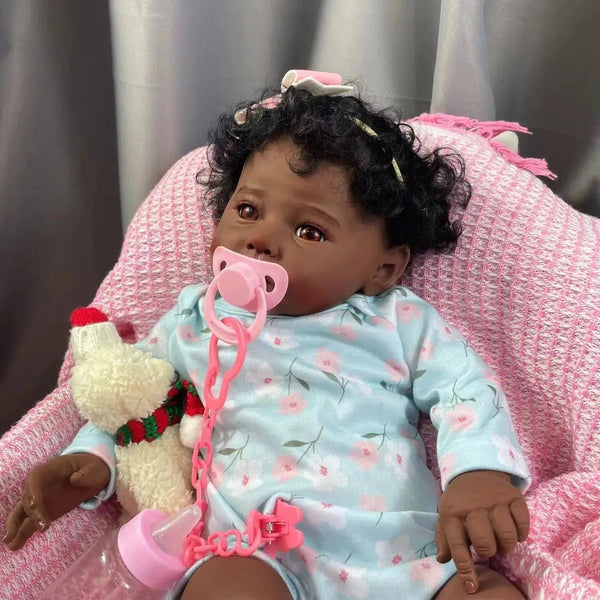 20Inch African American Doll Girl Raven Dark Skin Reborn Baby Finished Newborn With Rooted Hair Handmade Toy Birthday Gift-Maternity Miracles - Mom & Baby Gifts