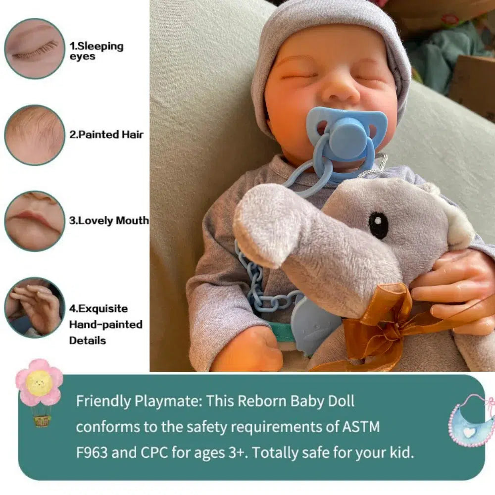 20Inch Lifelike Bebe Reborn Levi Sleeping Finished 3D Painted Skin Newborn Toy Figure For Girls Surprise Birthday Gift lol-Maternity Miracles - Mom & Baby Gifts