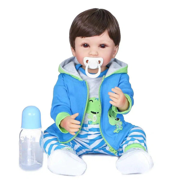 NPK 55CM original NPK full body silicone bebe doll reborn boy has two color hair baby birthday Gift bath toy flexible soft touch-Maternity Miracles - Mom & Baby Gifts
