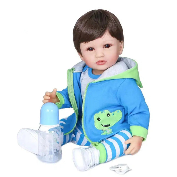NPK 55CM original NPK full body silicone bebe doll reborn boy has two color hair baby birthday Gift bath toy flexible soft touch-Maternity Miracles - Mom & Baby Gifts