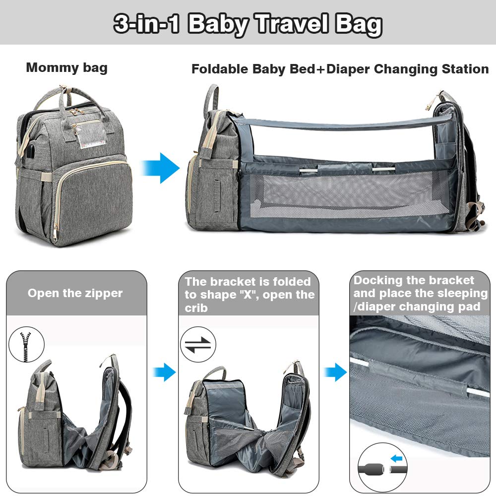 3-in-1 Luxury Mom Travel Baby Diaper Bag-Maternity Miracles - Mom & Baby Gifts