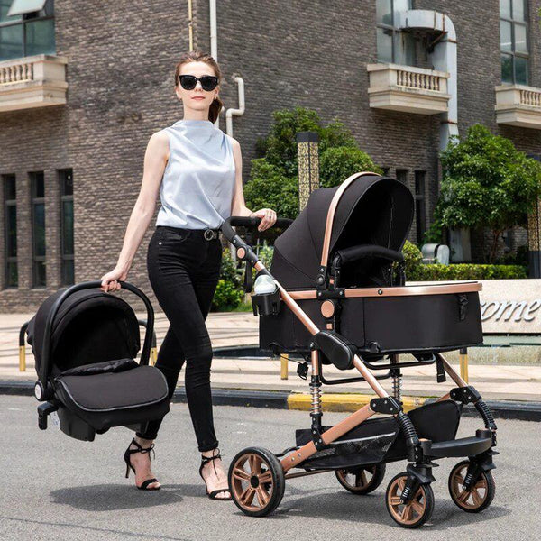 Black/Gold 3-in-1 Baby Stroller Luxury-Maternity Miracles - Mom & Baby Gifts