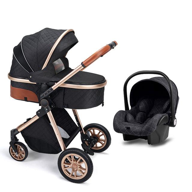 Majestic Black/Gold 3-in-1 Baby Stroller Premium Travel System-Maternity Miracles - Mom & Baby Gifts
