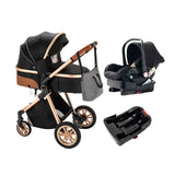 Black/Gold Premium 3-in-1 Baby Stroller-Maternity Miracles - Mom & Baby Gifts