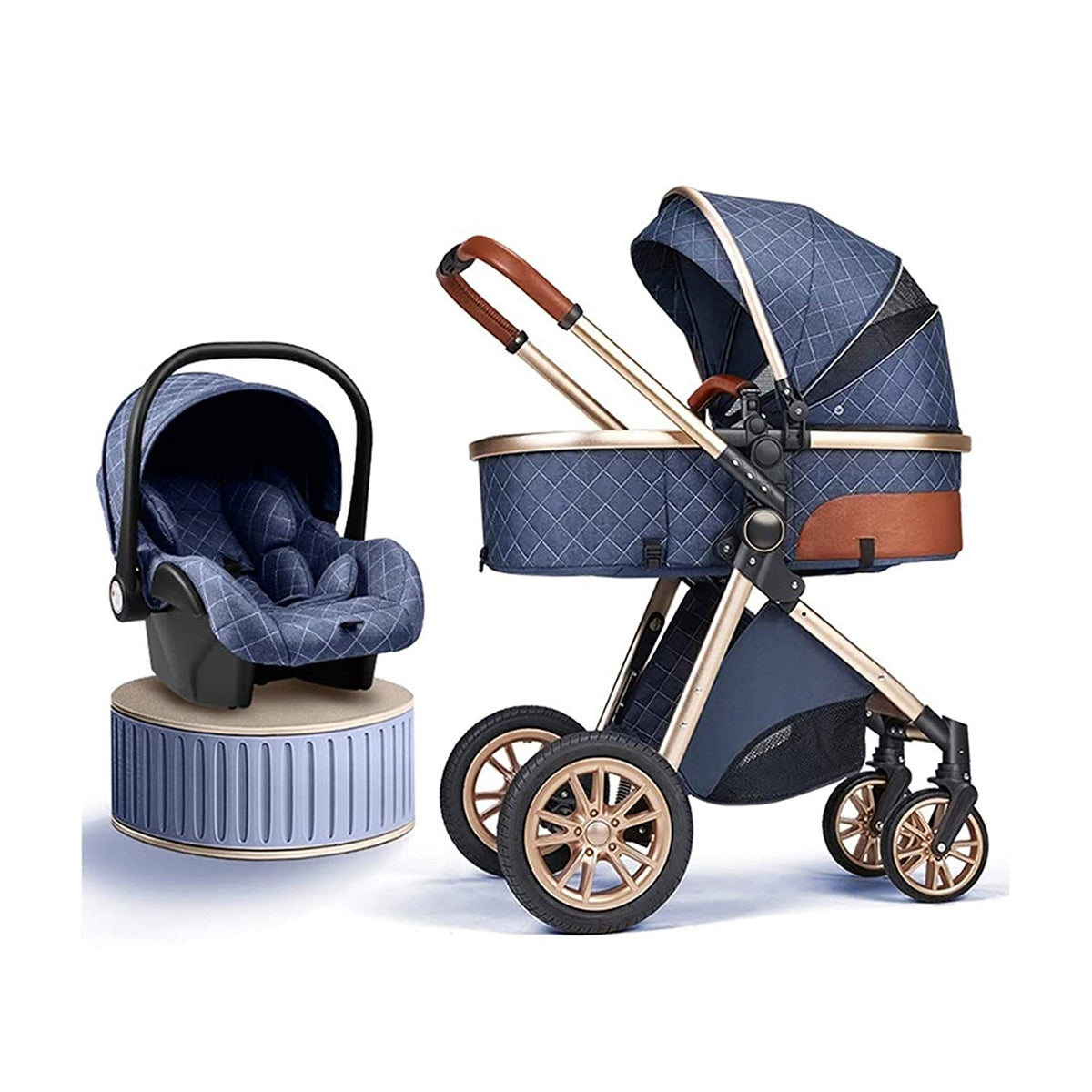 Dark Blue Premium 3 In 1 Baby Stroller-Maternity Miracles - Mom & Baby Gifts