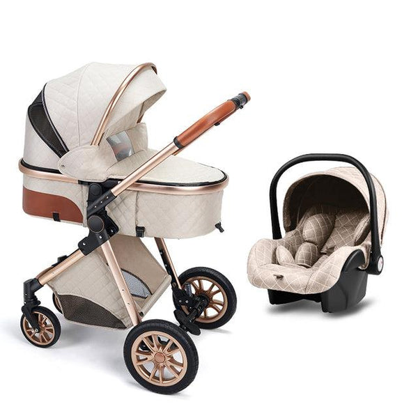 Luxurious Creamy White 3-in-1 Baby Stroller Premium Travel System-Maternity Miracles - Mom & Baby Gifts