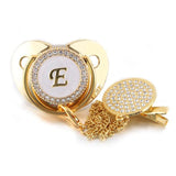 Customized Letter Gold/White Baby Bling Pacifier & Clips