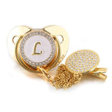 Customized Letter Gold/White Baby Bling Pacifier & Clips