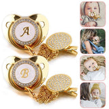 Customized Letter Gold/White Baby Bling Pacifier & Clips