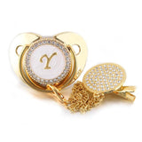 Customized Letter Gold/White Baby Bling Pacifier & Clips