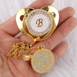 Customized Letter Gold/White Baby Bling Pacifier & Clips