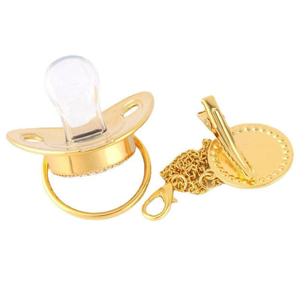 Customized Letter Gold/White Baby Bling Pacifier & Clips