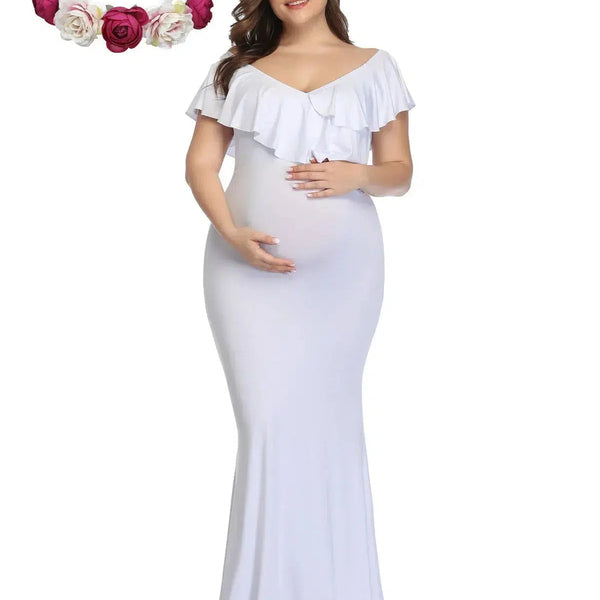 Elegant Cotton Maternity Photography Dress, White / S Elegant Cotton Maternity Photography Dress, White / S