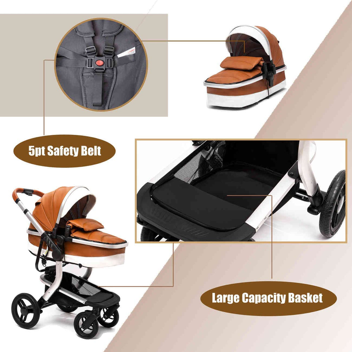 Grandeur Grey 3-in-1 Baby Stroller 2022 Luxury Travel System (Car Seat Base Included)-Maternity Miracles - Mom & Baby Gifts
