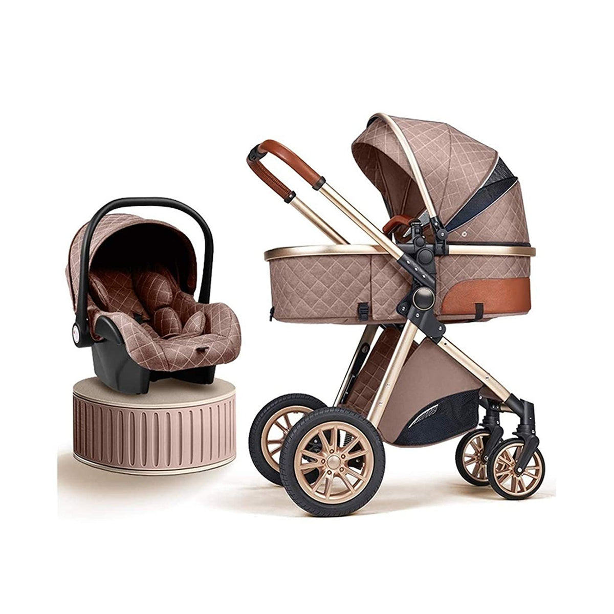 Brown/Khaki Premium 3 In 1 Baby Stroller-Maternity Miracles - Mom & Baby Gifts