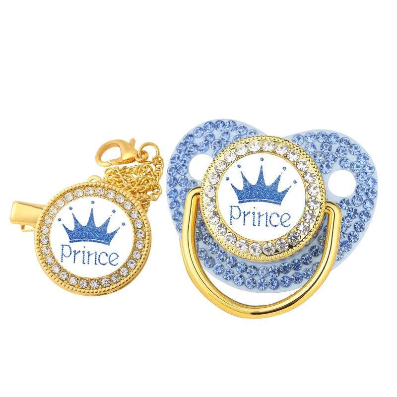 Luxury Princess Prince Baby Bling Pacifier Blue/Gold Prince