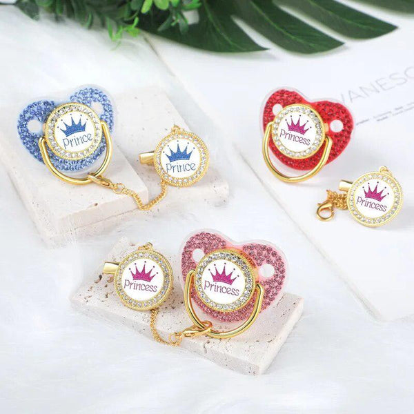 Luxury Crown Pacifier Clip Chain Set Baby Shower Gift Silicone Newborn Dummy Bpa Free Toddler Teether Zircon Baby Soother Nipple-Maternity Miracles - Mom & Baby Gifts