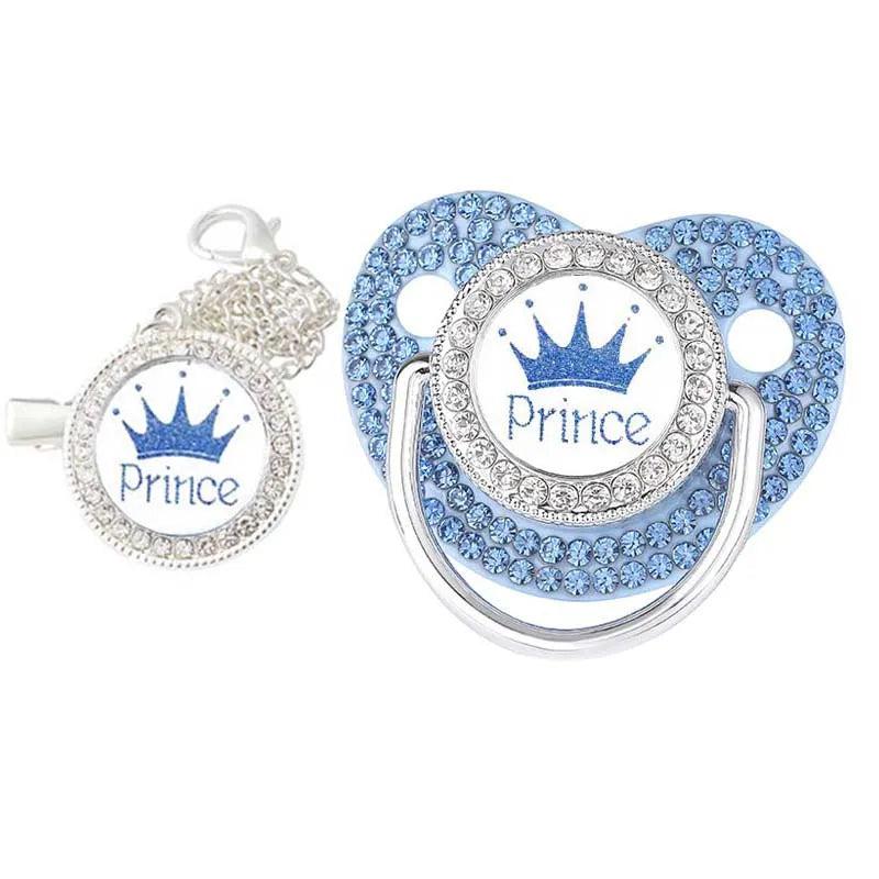 Luxury Princess Prince Baby Bling Pacifier Blue/Silver Prince