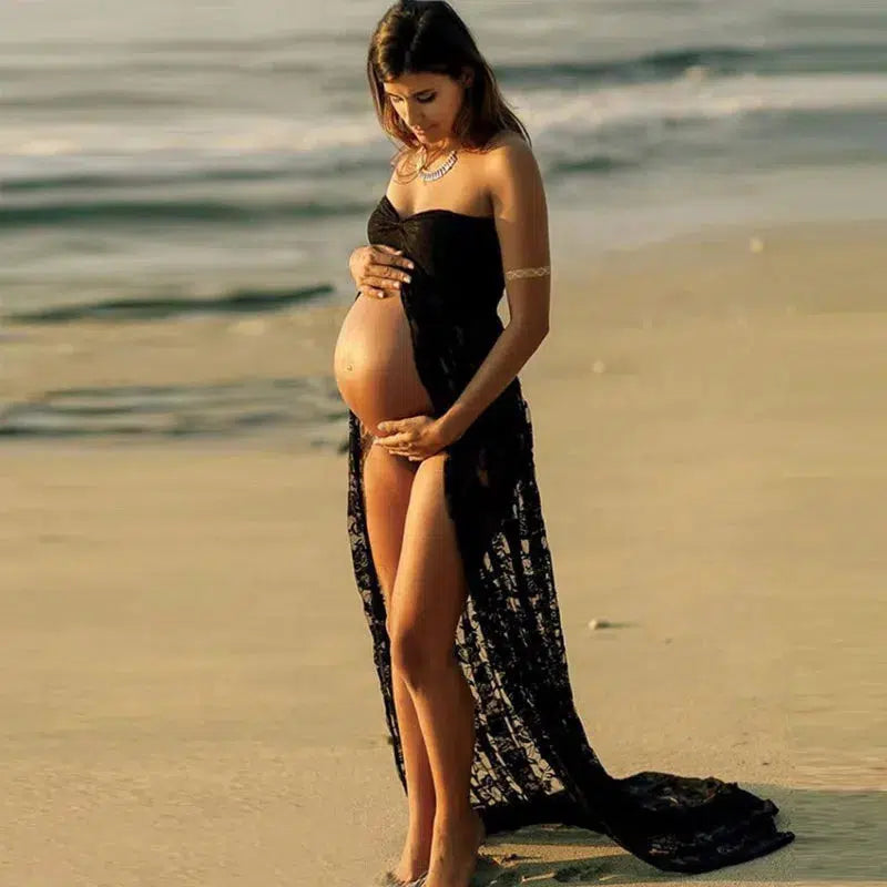 Photography Props Maternity Sexy Lace Maxi Dresses Gown Pregnant Dress Sleeveless Strapless Photo Shoot Summer Dress-Maternity Miracles - Mom & Baby Gifts