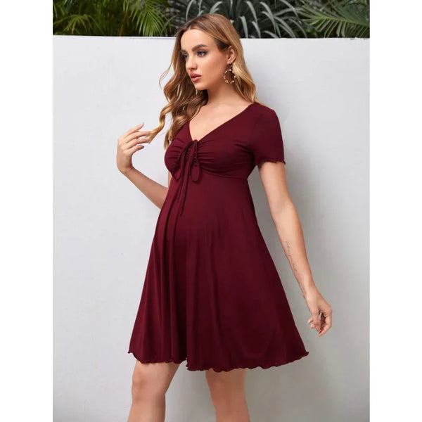 Comfortable Maternity Dress, Wine Red / L