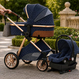 Navy blue luxury 3-in-1 stroller close-up