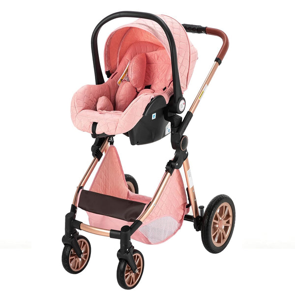 4 in 1 car seat and stroller 3-In-1 Baby Stroller Premium Travel System – Convertible, Foldable, All-Terrain – Newborn to Toddler, Perfect Pink