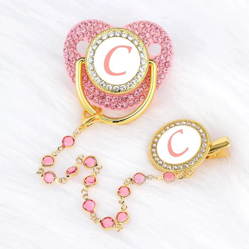 Pink Crystalized Luxury Baby Bling Pacifier & Clips