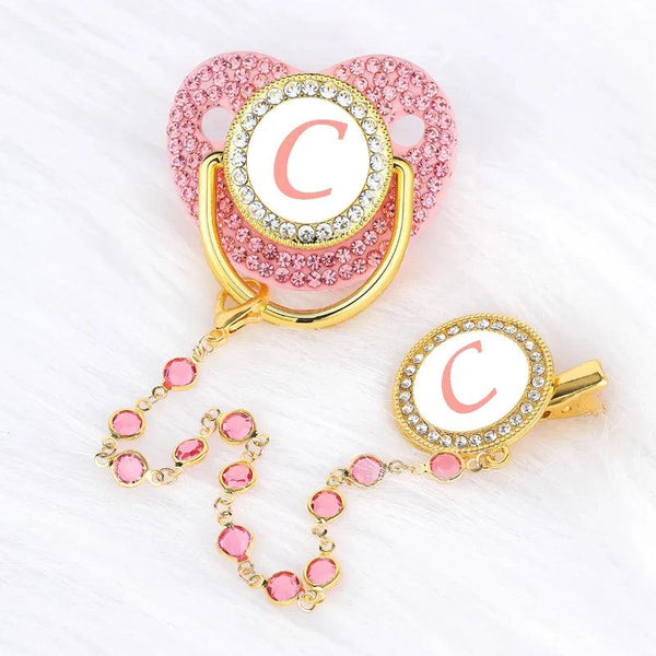 Pink Crystalized Luxury Baby Bling Pacifier & Clips