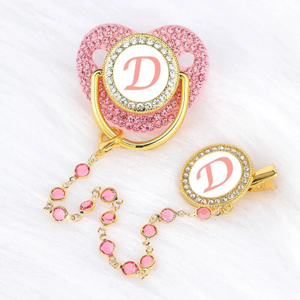 Pink Crystalized Luxury Baby Bling Pacifier & Clips