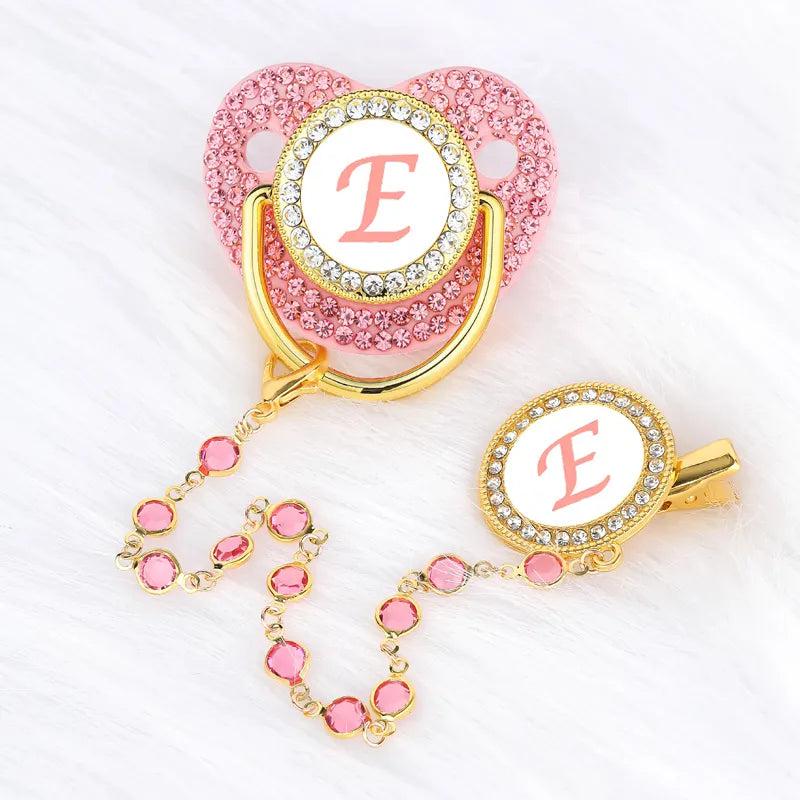 Pink Crystalized Luxury Baby Bling Pacifier & Clips