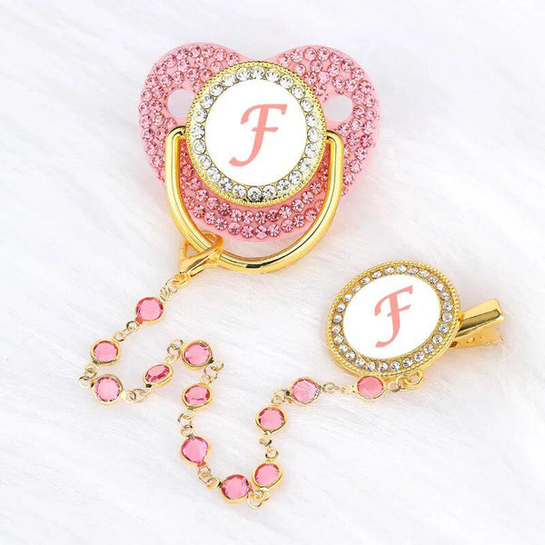 Pink Crystalized Luxury Baby Bling Pacifier & Clips