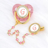 Pink Crystalized Luxury Baby Bling Pacifier & Clips