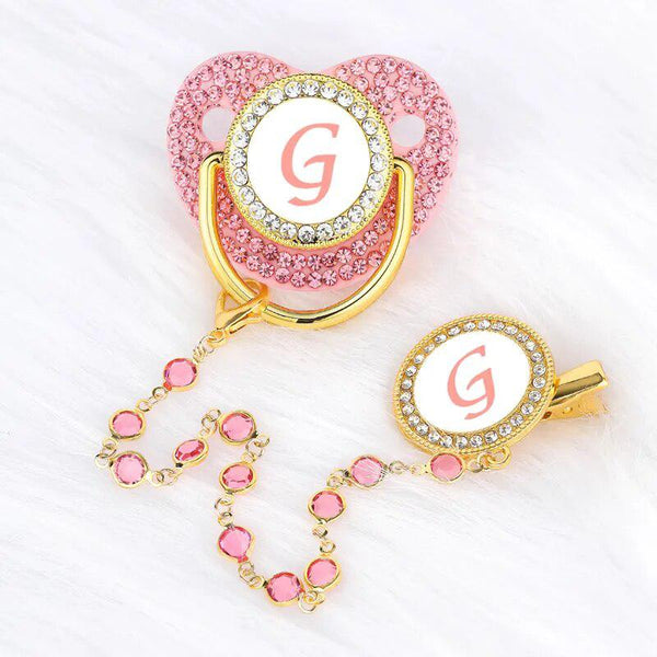 Pink Crystalized Luxury Baby Bling Pacifier & Clips